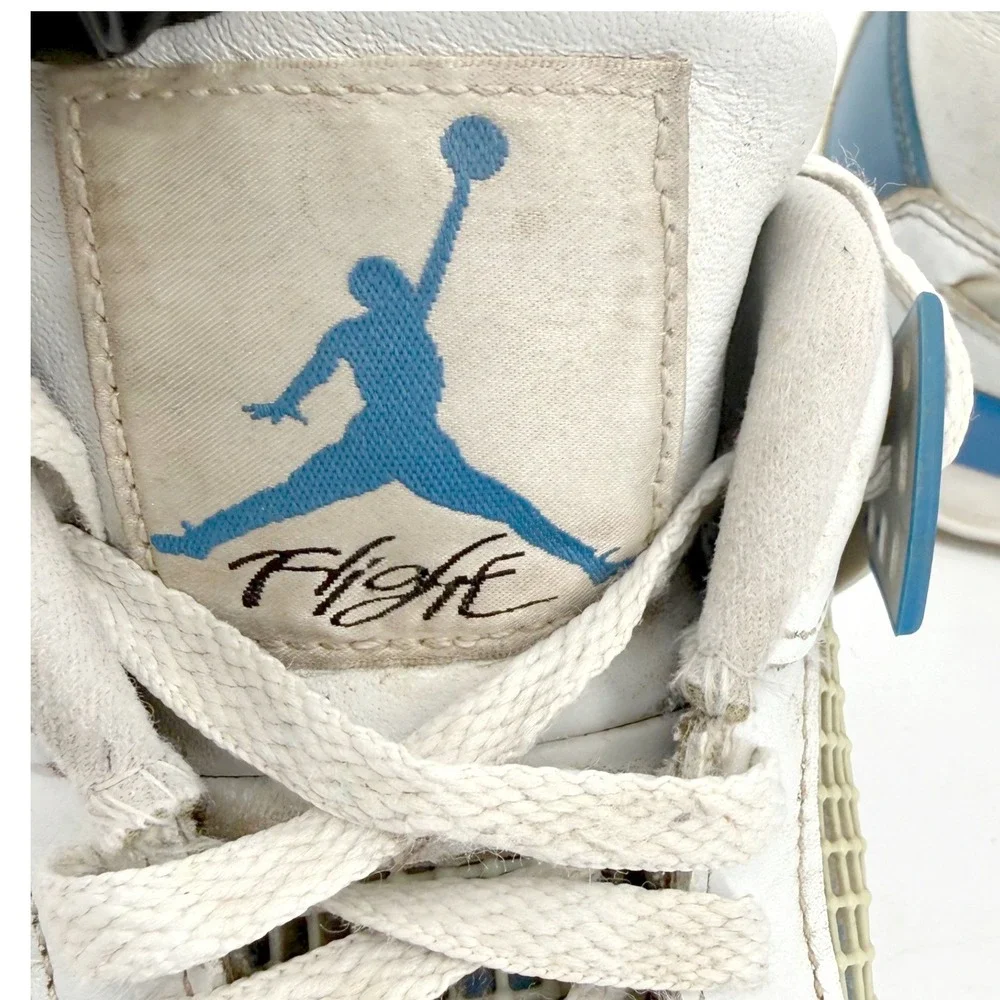 Jordan Air Jordan 4 Retro Mens 13 White Blue Military Blue Leather Golf Gum Sole